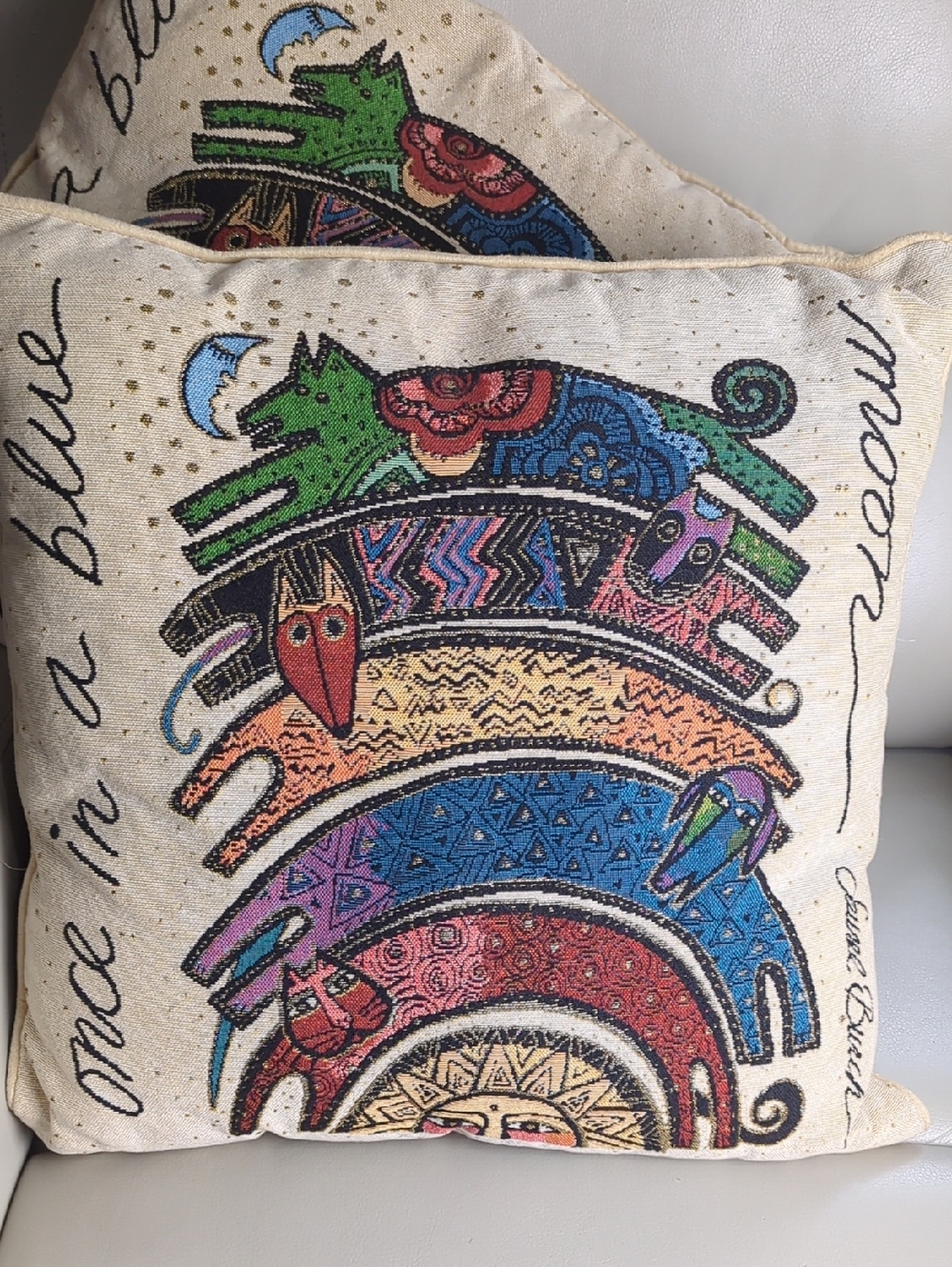 2 LAUREL BURCH Tapestry Cats 18" Accent Pillows Once In A Blue Moon